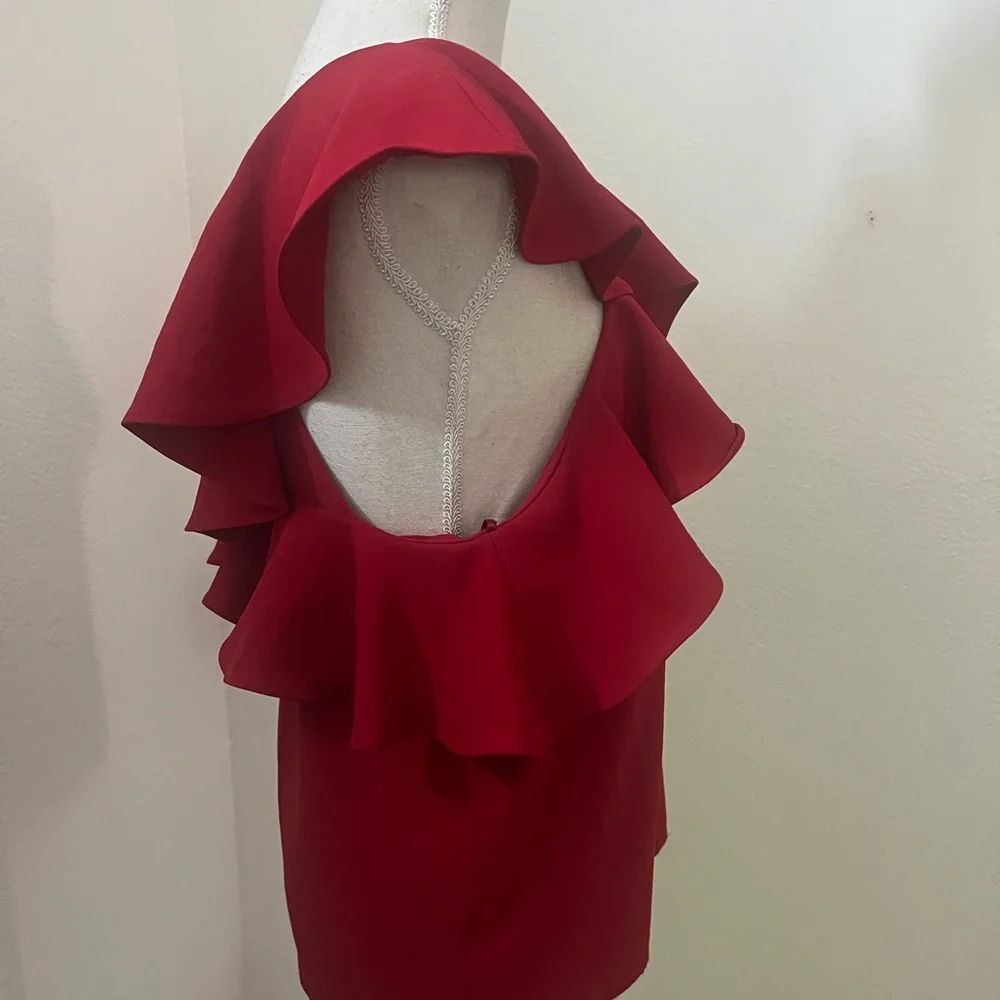 Mango One-Shoulder Ruffle Red Camisole - Picture 3 of 7